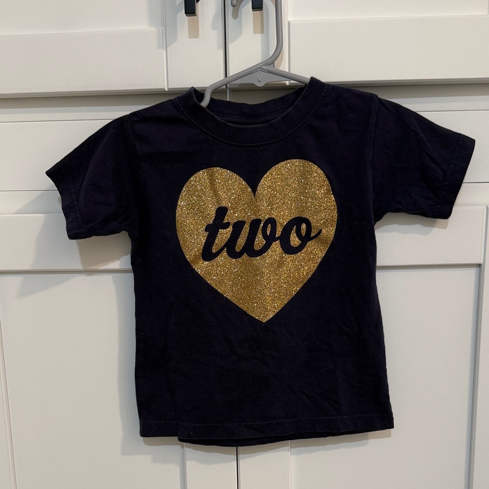 Toddler TWO glitter heart t-shirt 100% organic cotton